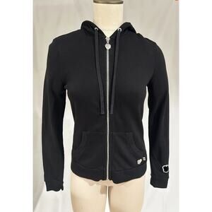 Twisted Heart Women’s Zip Up Hoodie With Crystal Heart Sleeve Size Small Black